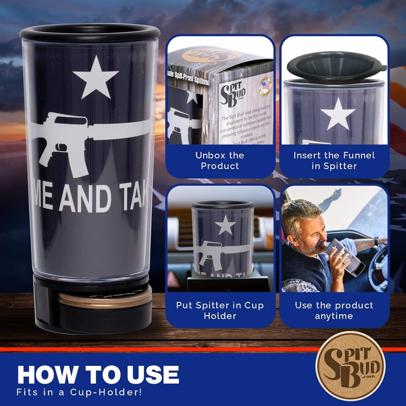 Spit Bud Come and Take it The Ultimate Spittoon for Chew - Portable Dip & Snuff Cup with Lid, Pop Tab, Spill-Proof Funnel, Can Cutter & Holder - Fit in Cup Holders - Holds 8oz - Made in USA - Image 4